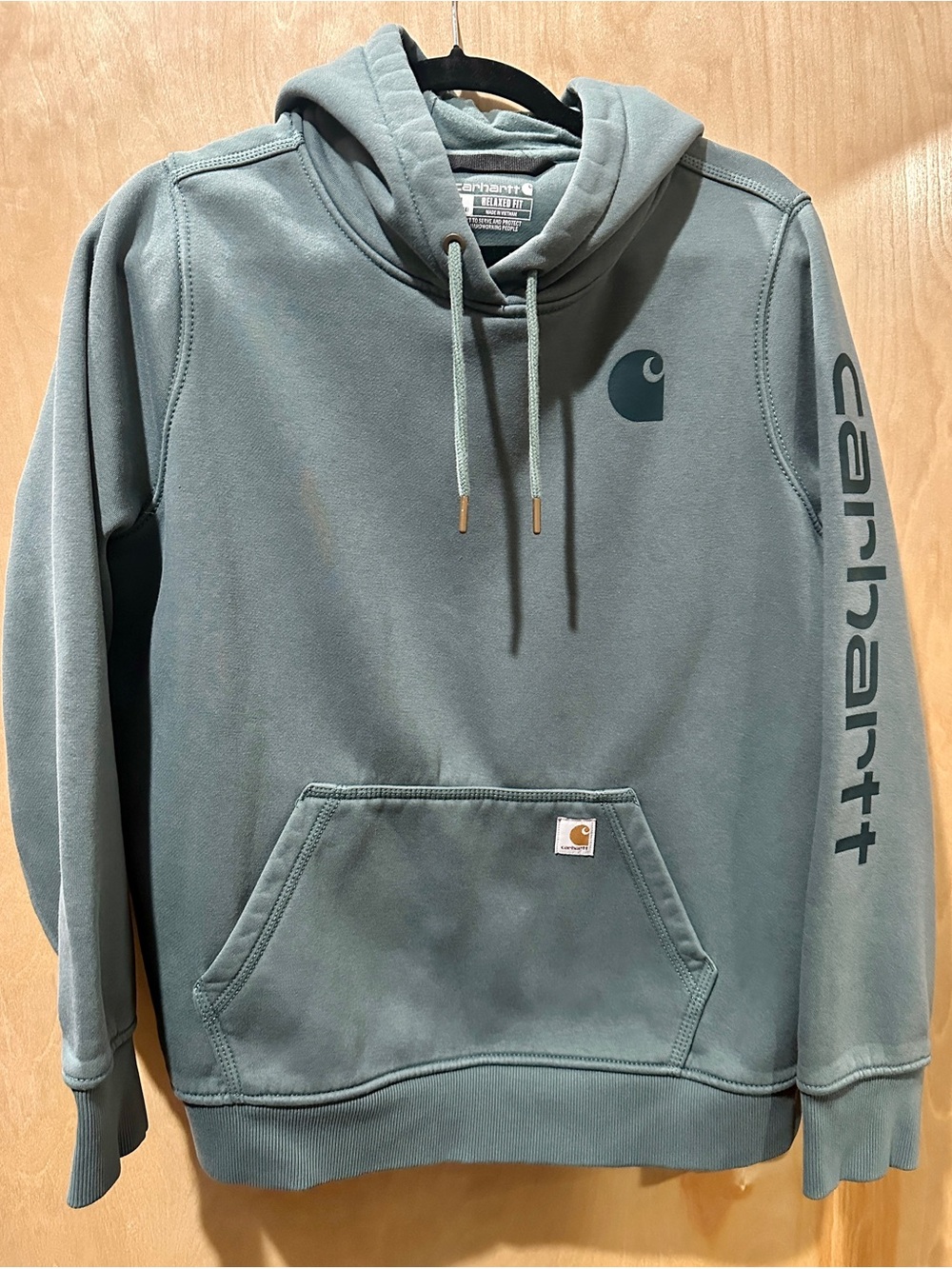 Carhartt Slate Green Pullover Hoodie with Sleeve Logo Wonens L